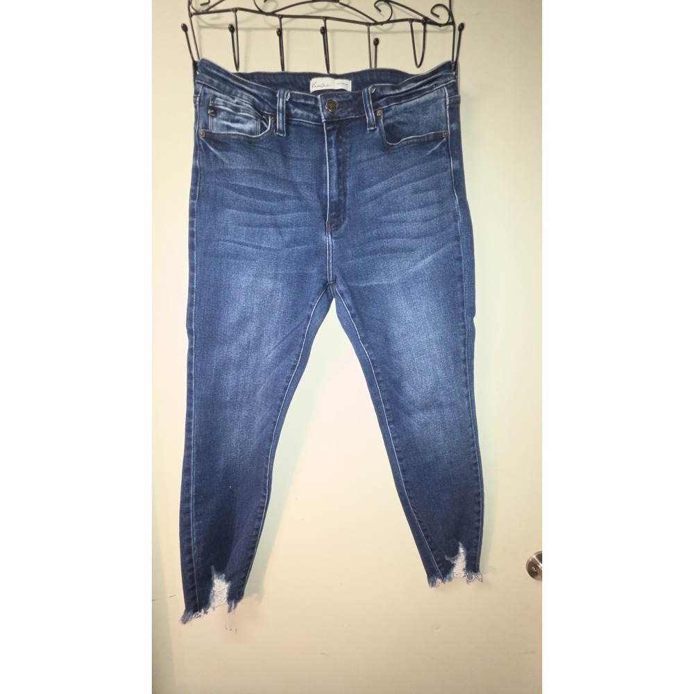 KanCan Jeans Womens 30 Blue Denim Distressed High Waist Stretch Raw Hem